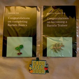 (3) Starbucks Pins. 2 in wrap. 1 loose.